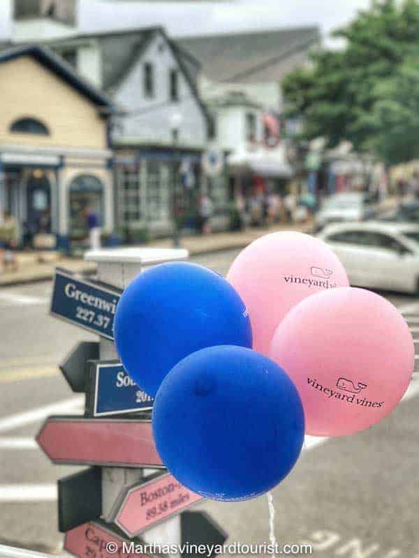 Colorful balloons on Circuit Avenue in Oak Bluffs