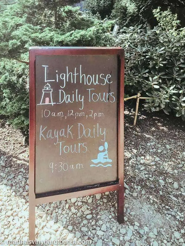 Cape Pogue lighthouse tours sign