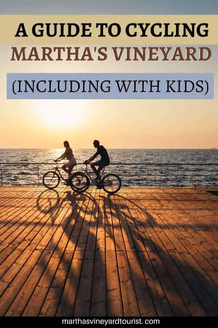 bikes in the sunset with test saying “A Guide To Cycling Martha’s Vineyard (Including with Kids)"