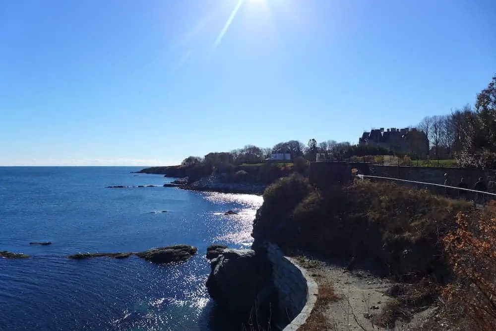 Newport Rhode Island cliff walk with views of water
