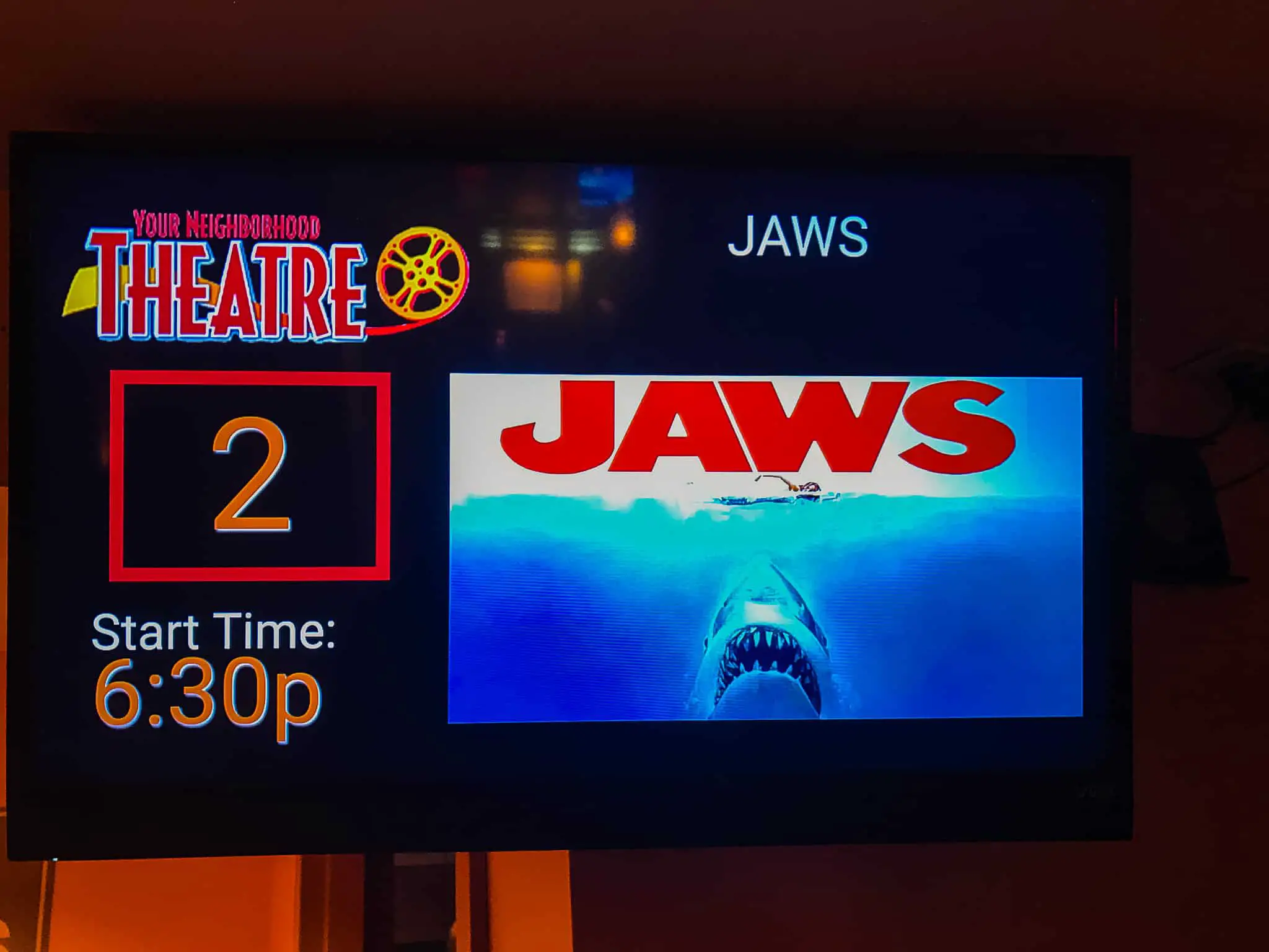 movie sign for Jaws the Movie