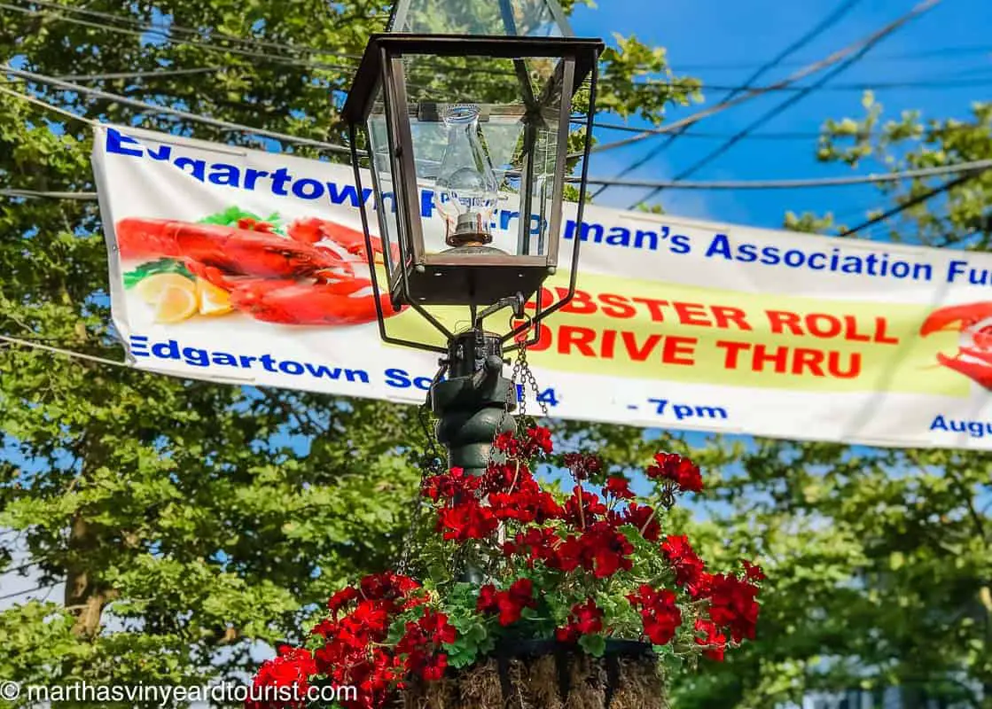 A banner for the Edgartown Patrolman's Association Lobster Roll Drive Through