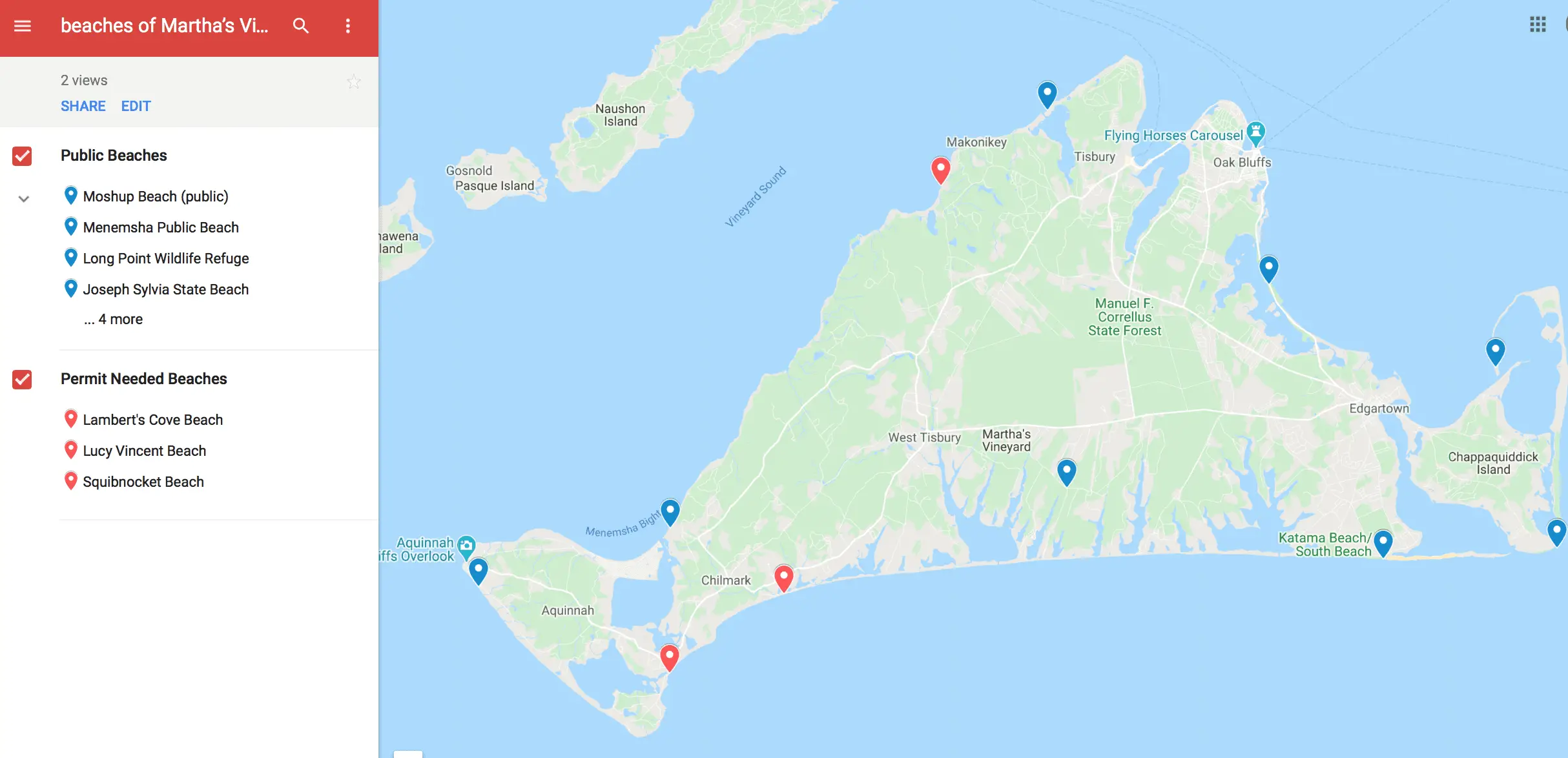 Map of Martha’s Vineyard Beaches