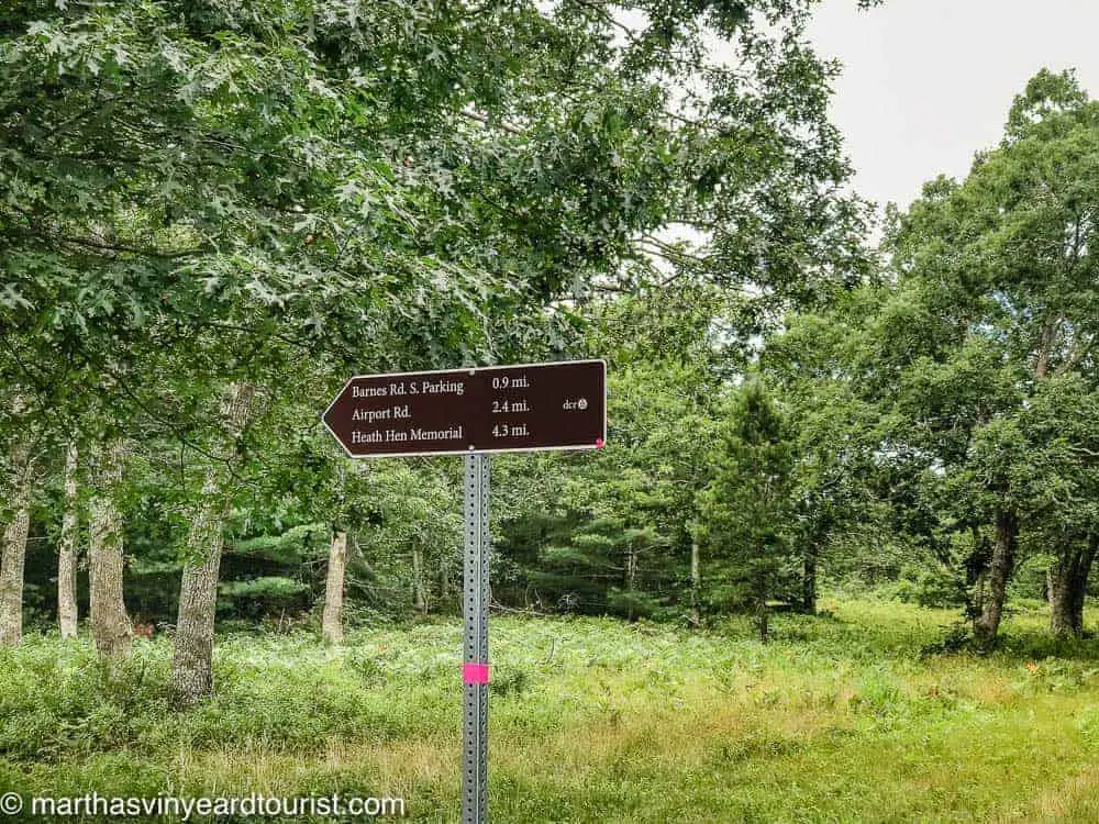 A sign to the Heath Hen Memorial in the Manuel F. Correllus State Park in Martha’s Vineyard