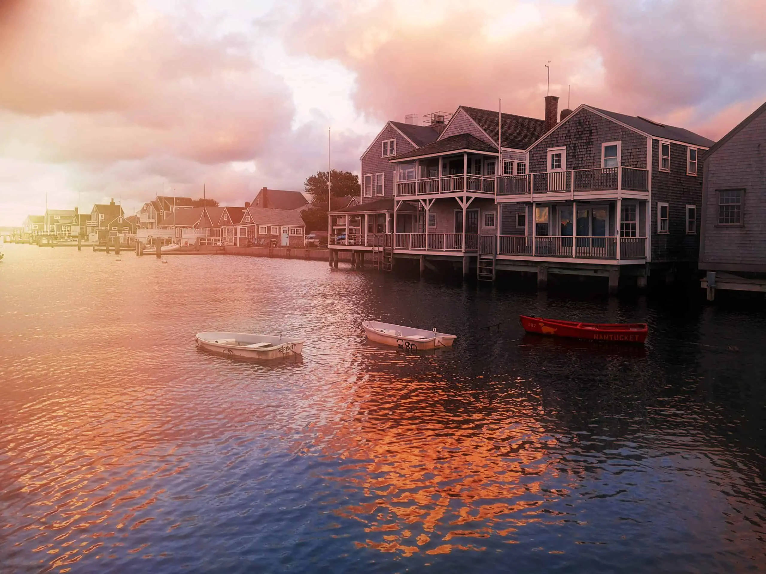Harbour House in dramatic Stormy Summer Sunset in Nantucket Island