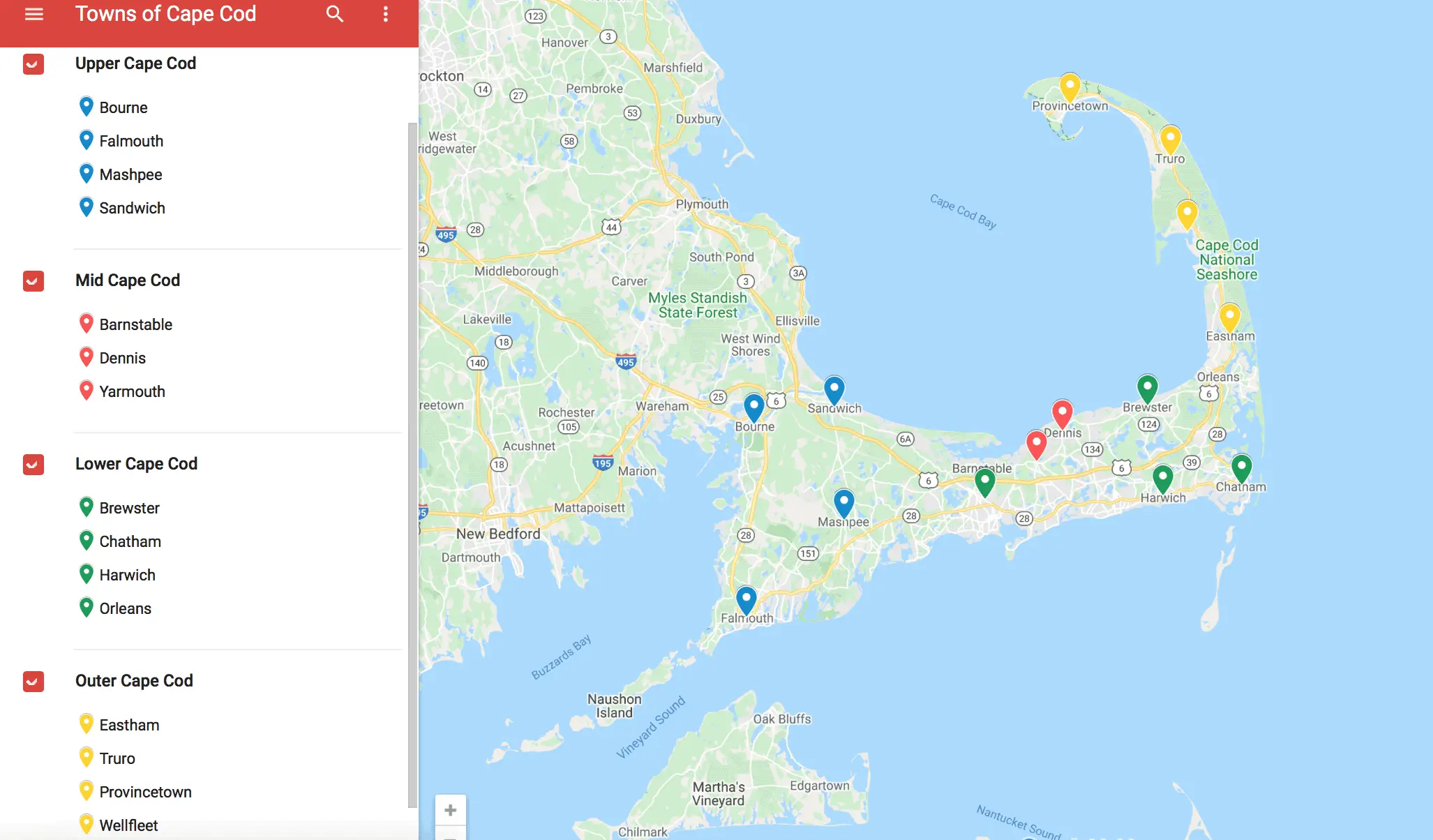Towns of Cape Cod Map