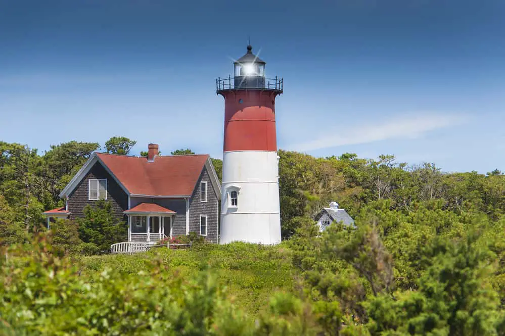 Nauset Lighthouse and cottage in Cape Cod Massachusetts