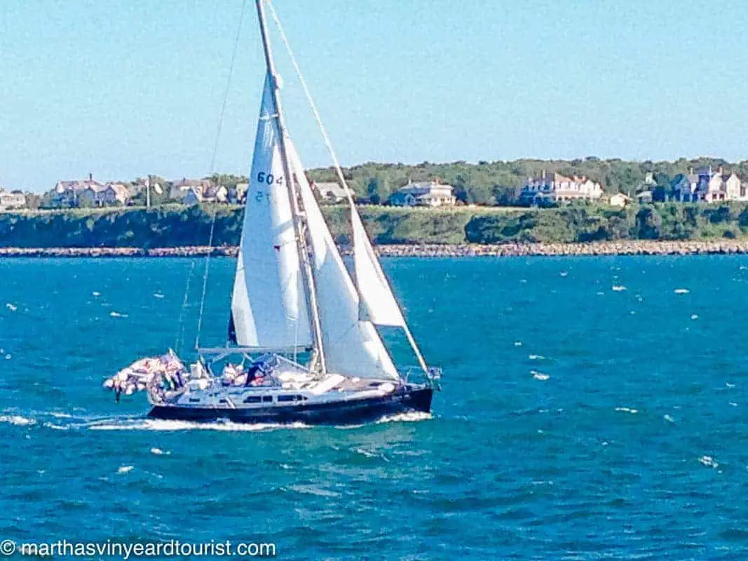sailboat off the coast of Martha’s Vineyard on a blue sky day