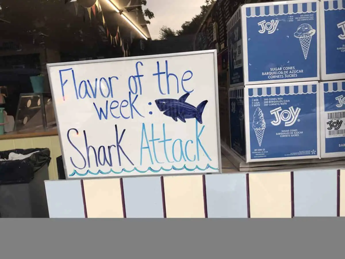 Sign saying Flavor of The Week Shark Atack