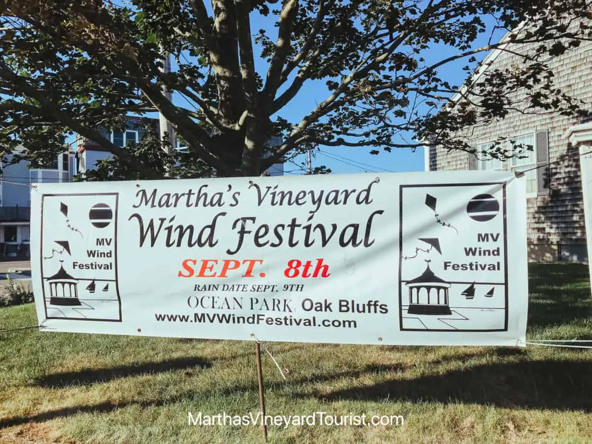 a banner advertising the Martha's Vineyard Wind Festival