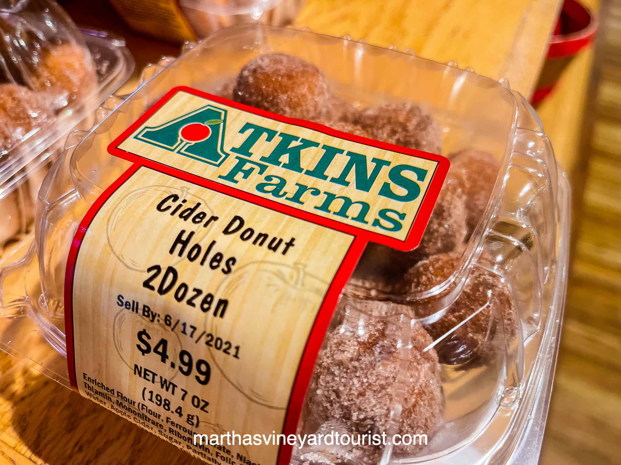 box of donut holes at Atkins Farm store