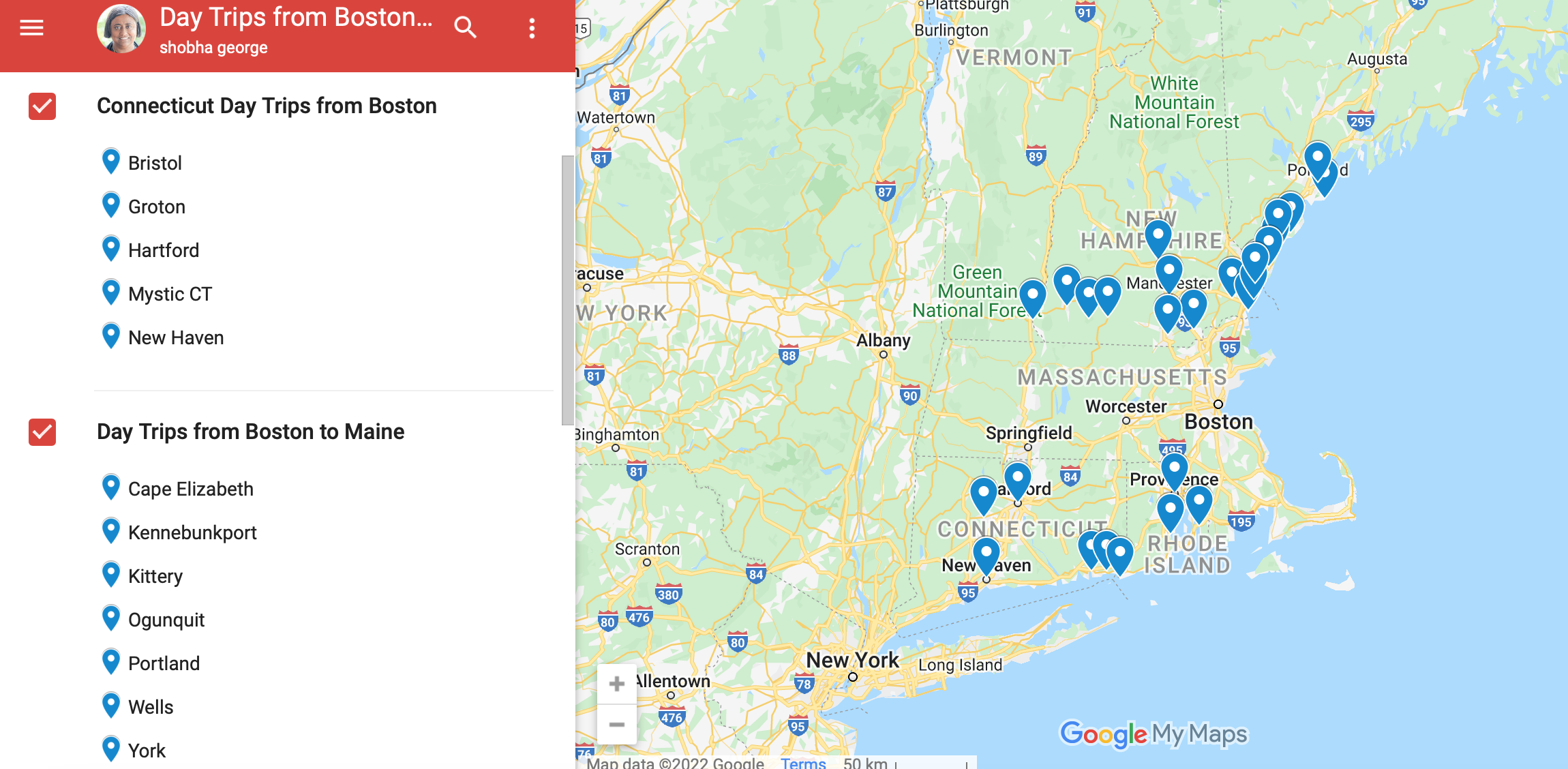 day trip suggestions from Boston to states in New England outside of Massachusetts