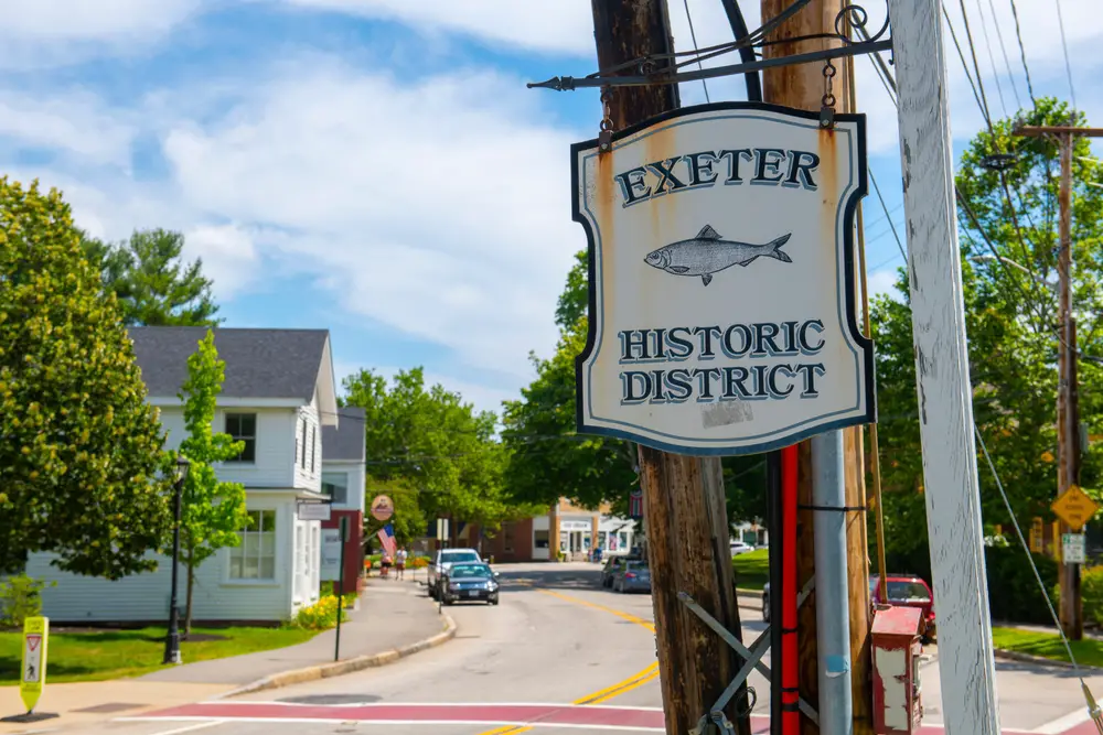 A sign for the historic district in Exeter New Hampshire.