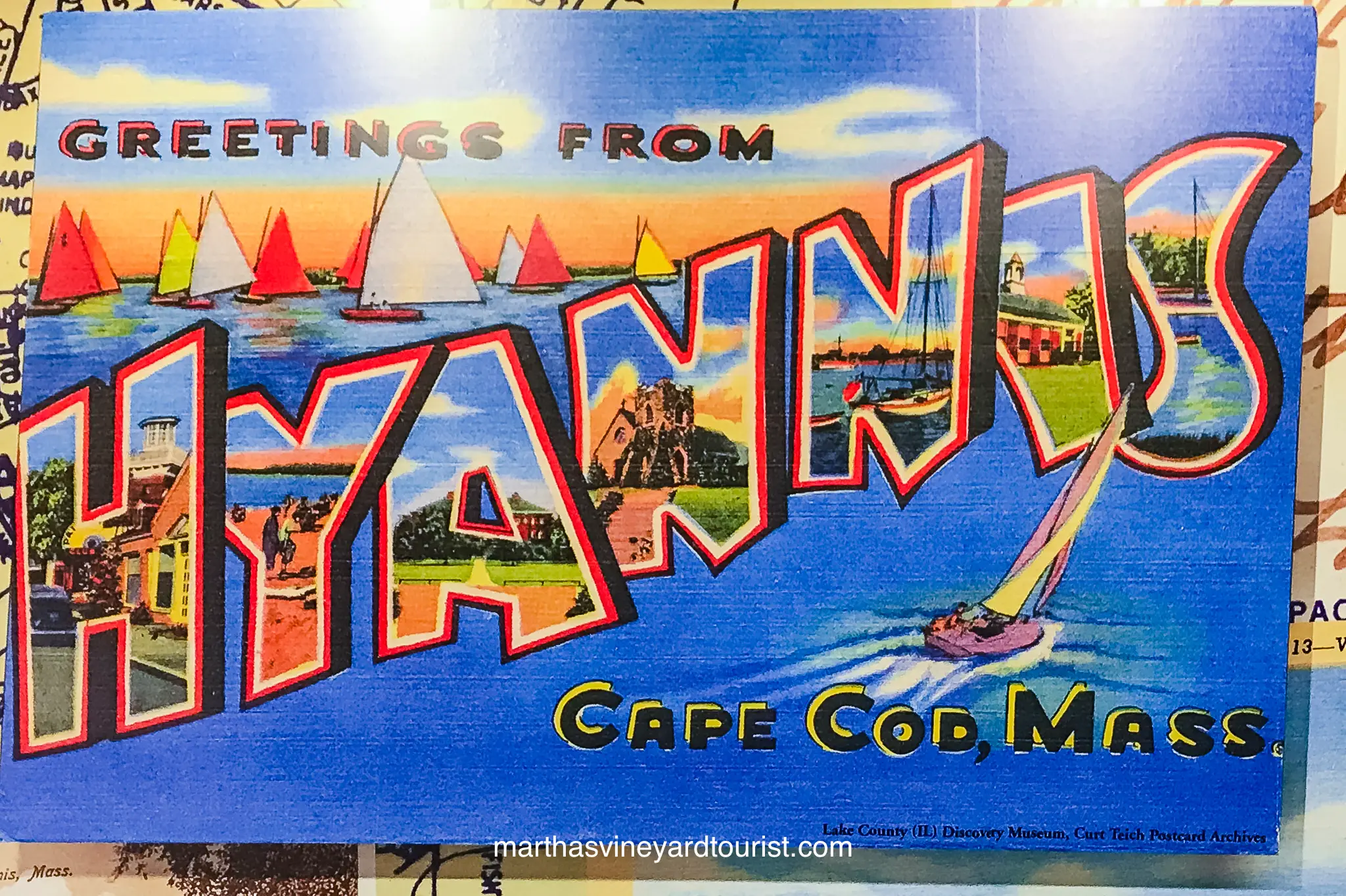 a postcard saying Greetings from Hyannis