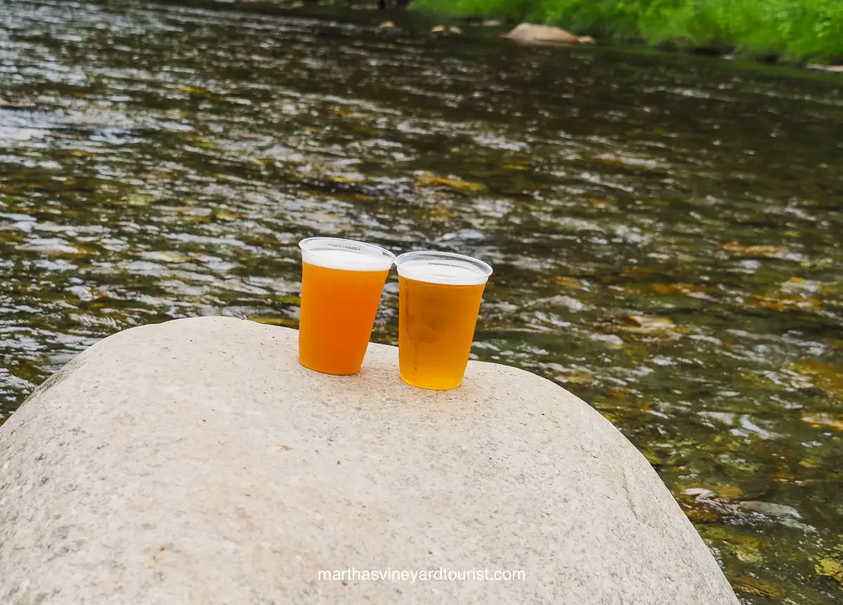 beer by the river at Long Trail Brewery