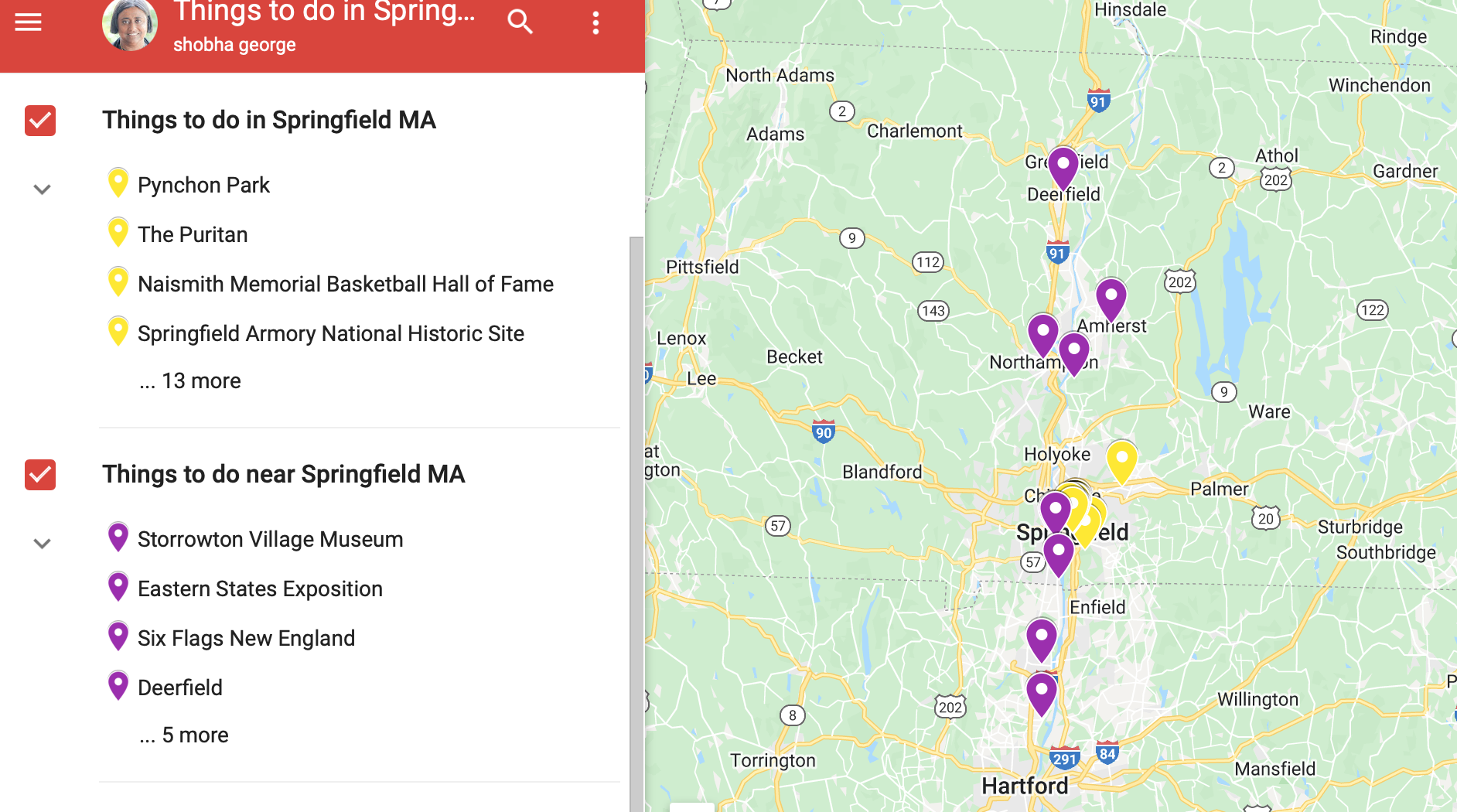 map of things to do in Springfield MA