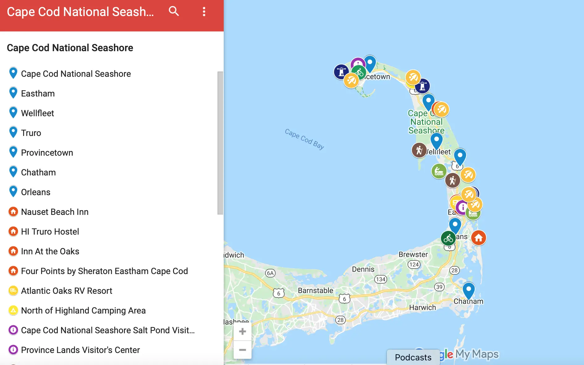 Map of things to do in the Cape Cod National Seashore offseason