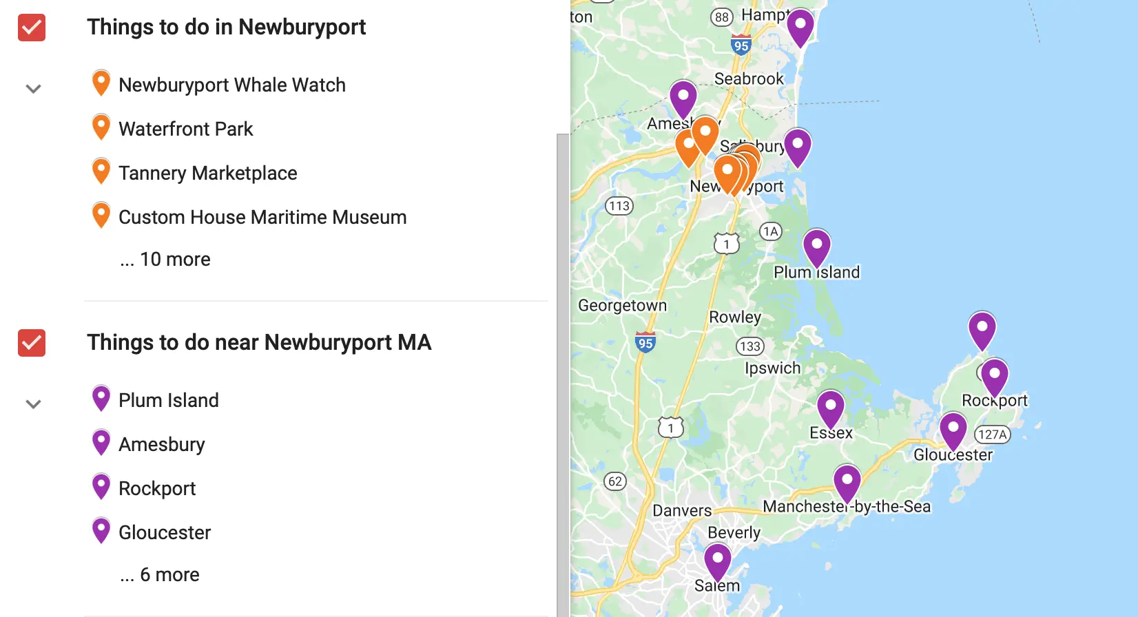 map of things to do Newburyport MA