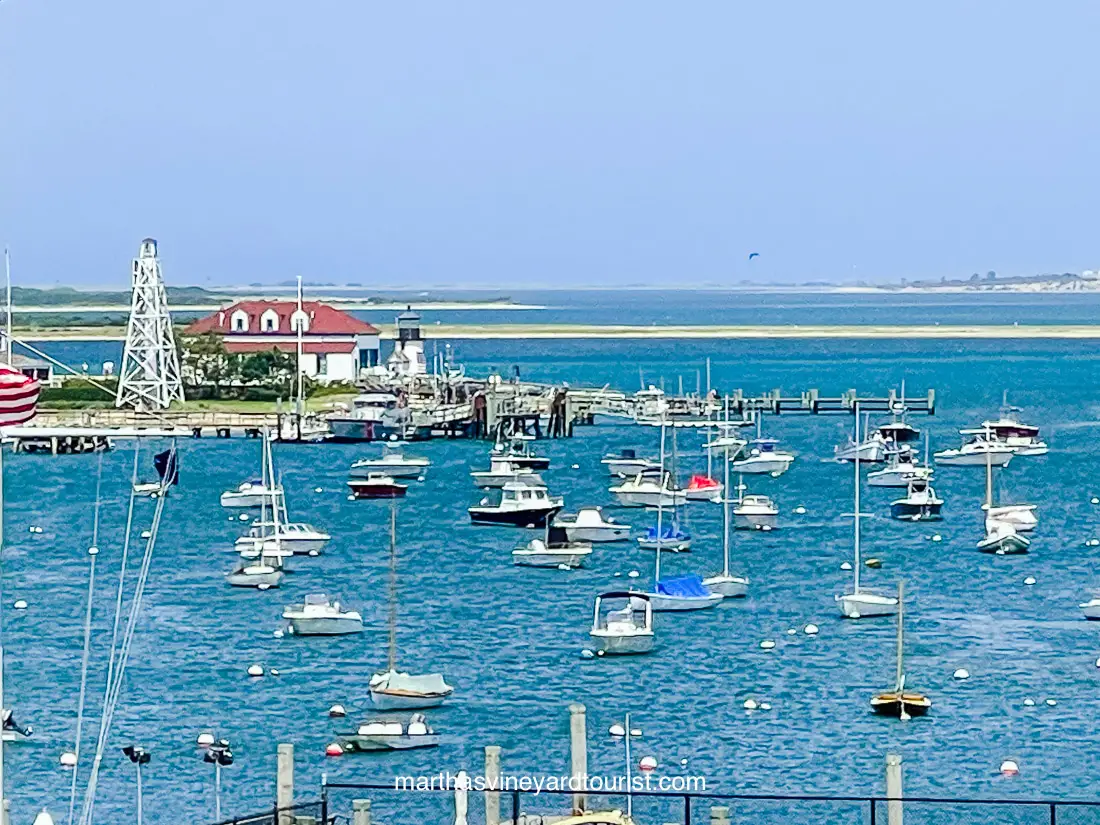 A view of Nantucket Harbor from the rooftop terrace of the Whaling Museum